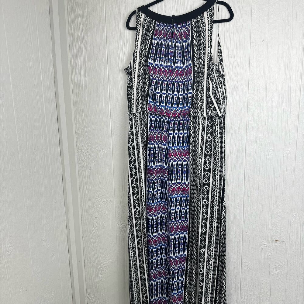 London Times Plus Black Blue Pink Abstract Jersey Stretch Maxi Dress Sz18W Artsy - Picture 7 of 13